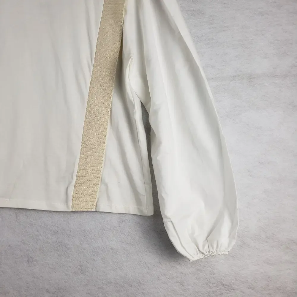 Zara Women's M Long Puff Sleeve Banded Blouse White Coastal Contemporary New‎